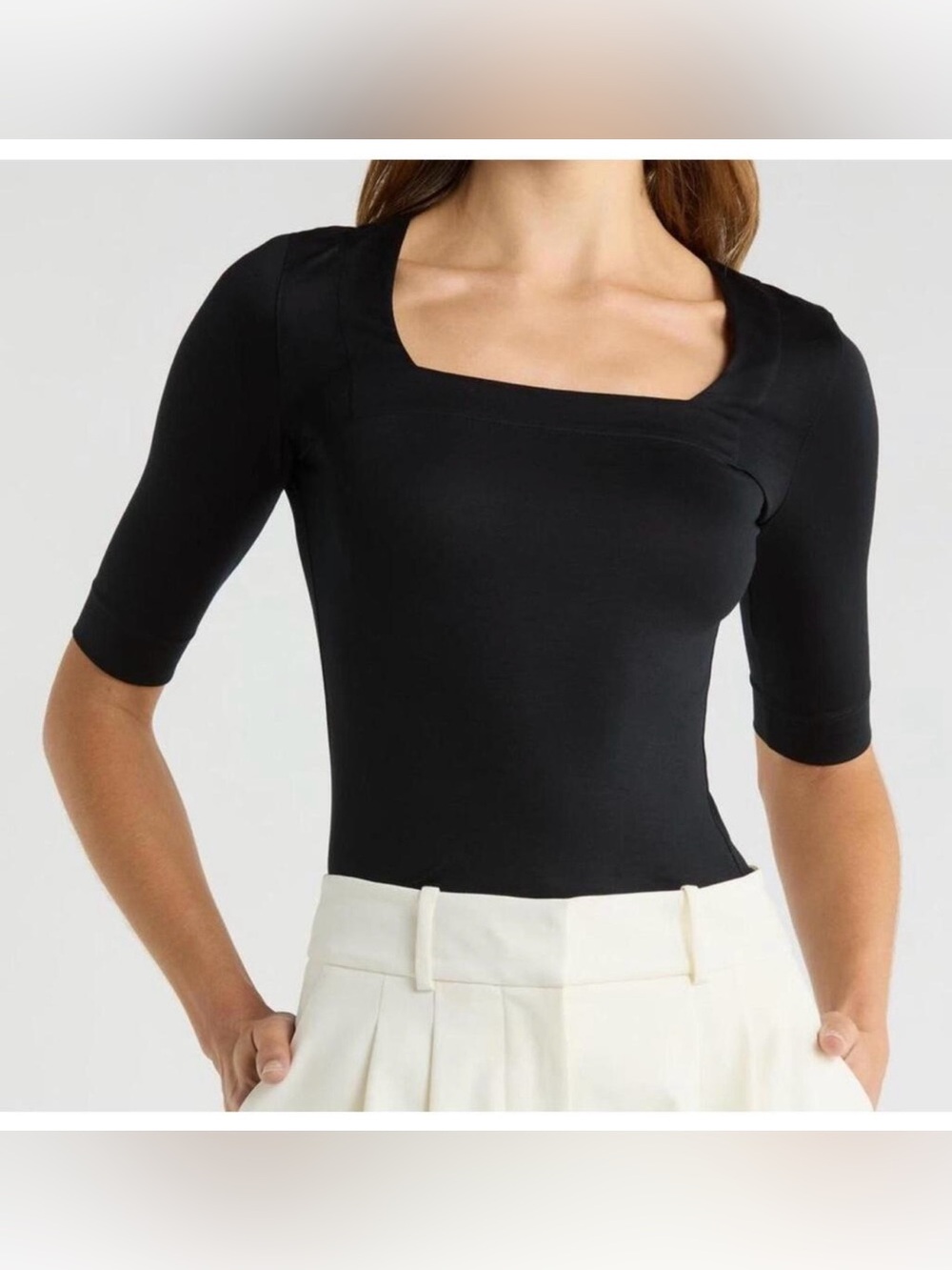 Akris punto Black Square-Neck Fitted Top Classic jersey T-Shirt Size 4